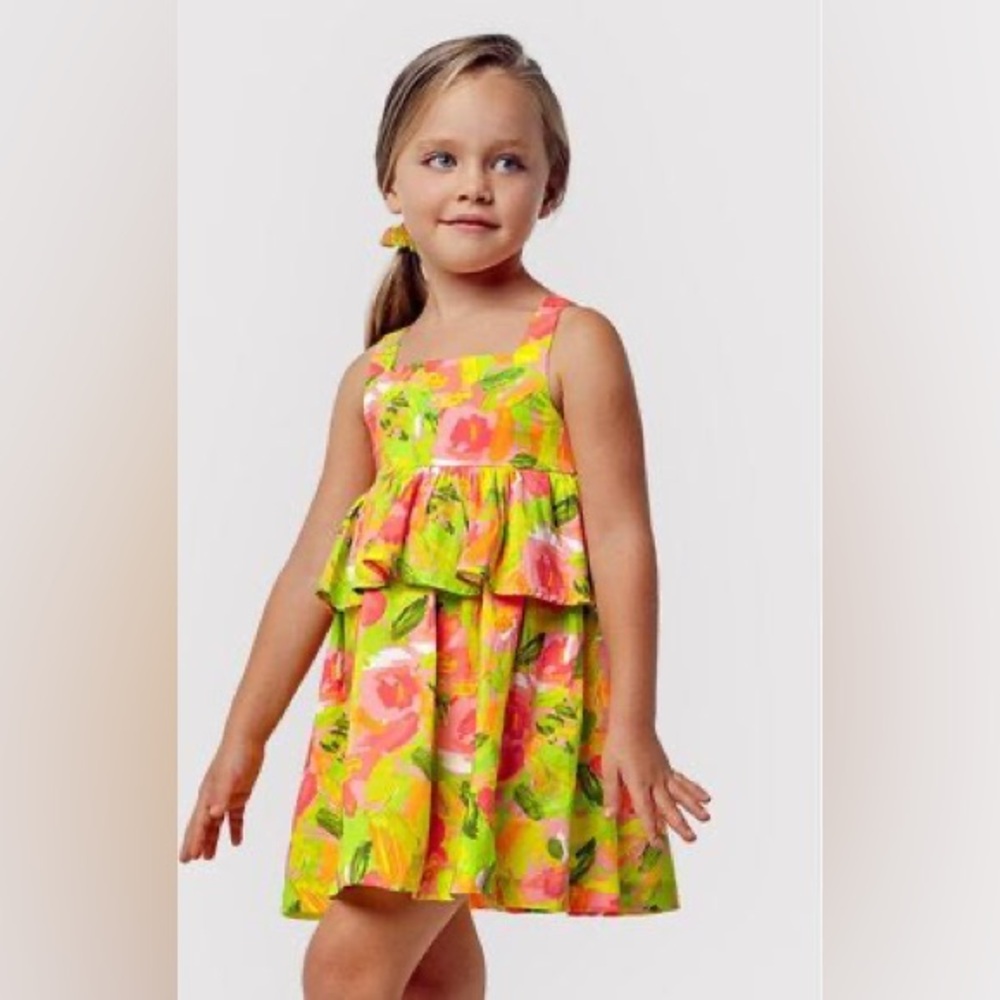 Size 6 Girls Mayoral Kids Floral Dress - Pink, Green, Yellow